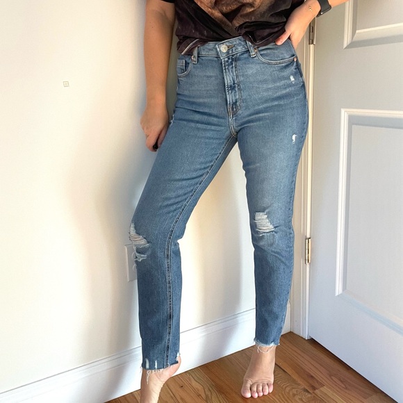 High Waist Stretch Medium Blue Crop Jeans - Picture 3 of 8